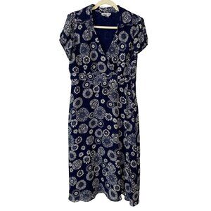Navy & White Floral Print Dress By Robbie Bee Size 14